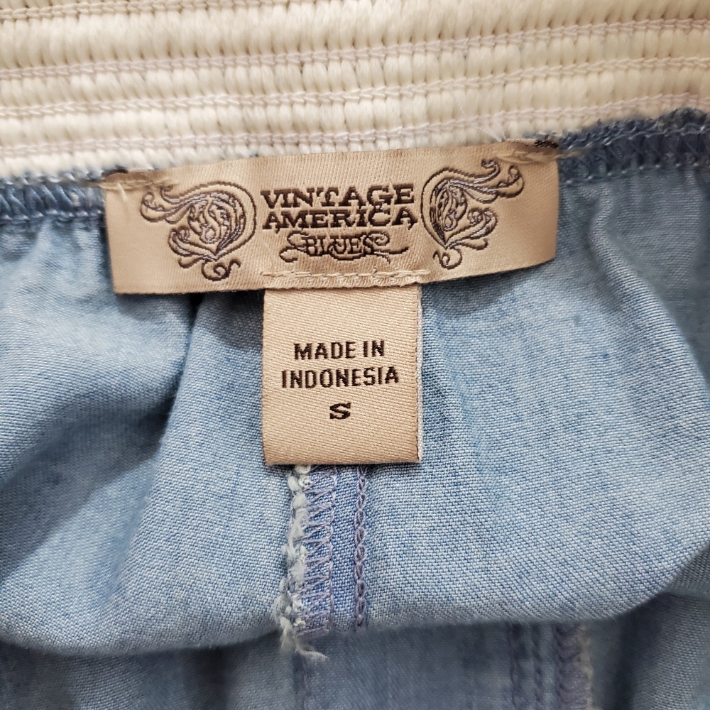 Vintage America Summer Rose Gauchi Wide Leg Crop Chambray Boho Pant NWT Small - Picture 8 of 12